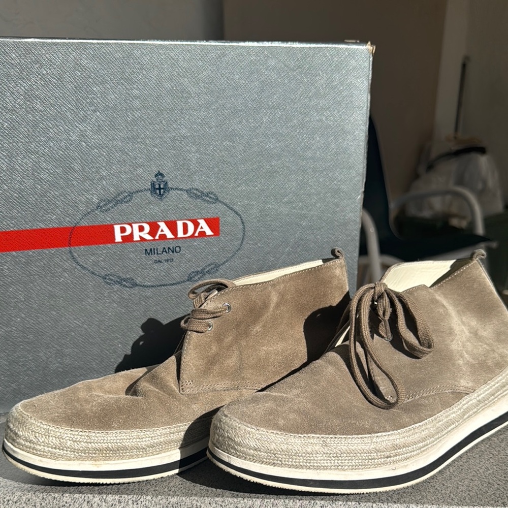 Prada Men's Chukka Boots - Taupe Suede